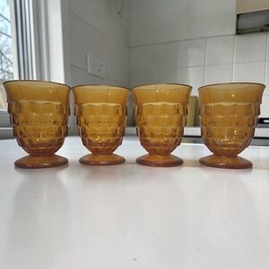 Indiana Glass Colony Whitehall Amber Tumblers, Set of 4 Vintage Cubist Glassware